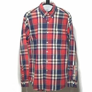 Nautica Red White Blue Plaid Button Down Shirt